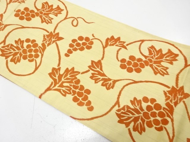 未使用品　華陽製　間道葡萄唐草模様織り出し全通袋帯(未仕立て)